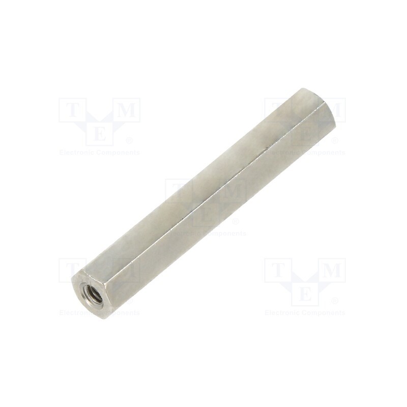 50 pcs : 111X25 - Screwed spacer sleeve, 25mm, Int.thread: M2, hexagonal, brass