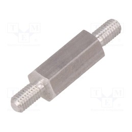 50 pcs : 434X12 - Screwed spacer sleeve, 12mm, Ext.thread: M3, hexagonal, aluminium