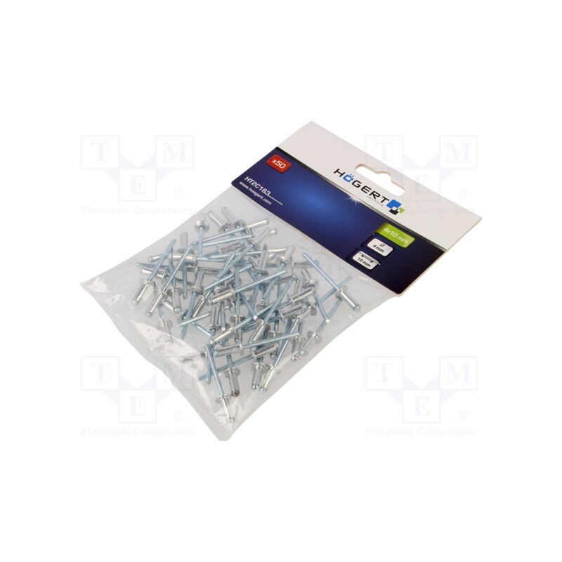 10 pcg : HT2C163 - Rivet, aluminium, Rivet diam: 4mm, L.rivet: 10mm, 50pcs.