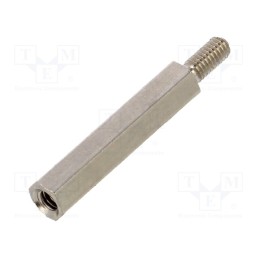 50 pcs : 2112X20 - Screwed spacer sleeve, 20mm, Int.thread: M2,5, Ext.thread: M2,5