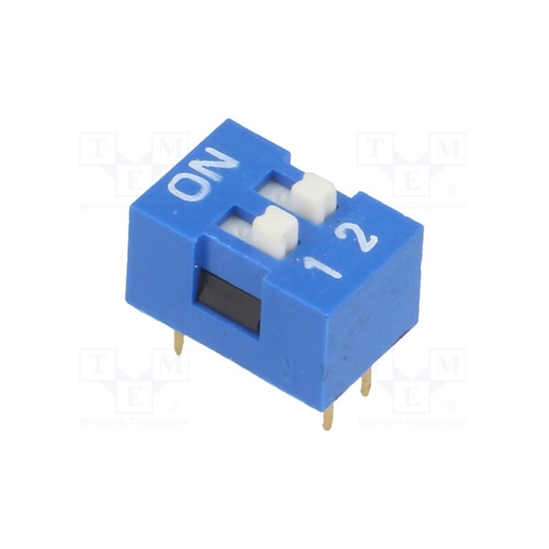 10 pcs : - Switch: DIP-SWITCH, Poles number: 2, ON-OFF, 0.05A/12VDC, Pos: 2