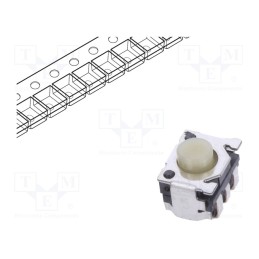 10 pcs : SKRTLBE010 - Microswitch TACT, SPST, Pos: 2, 0.05A/12VDC, SMT, 1.6N, 3.4mm, round