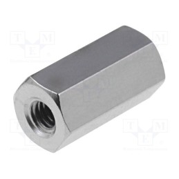 50 pcs : 112X10 - Screwed spacer sleeve, 10mm, Int.thread: M2,5, hexagonal, brass