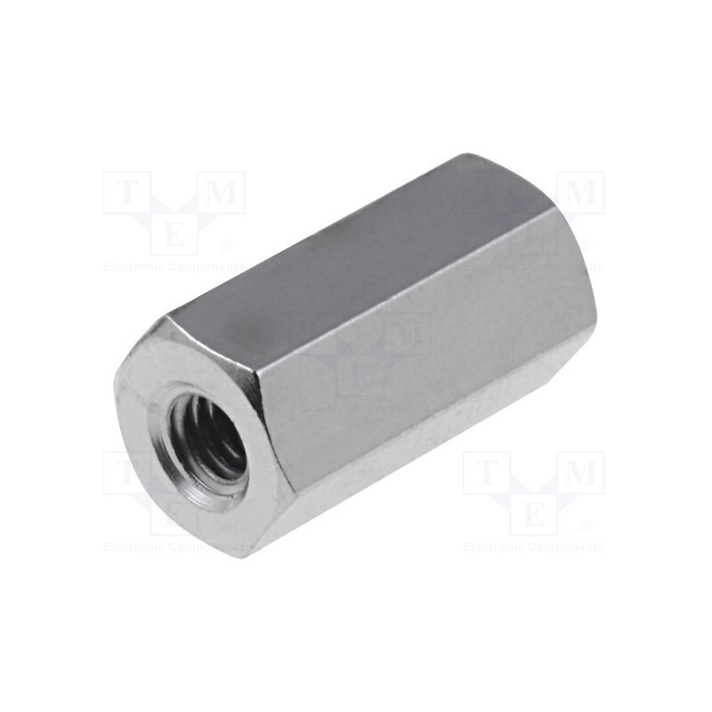 50 pcs : 112X10 - Screwed spacer sleeve, 10mm, Int.thread: M2,5, hexagonal, brass