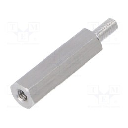 50 pcs : 232X18 - Screwed spacer sleeve, 18mm, Int.thread: M2,5, Ext.thread: M2,5