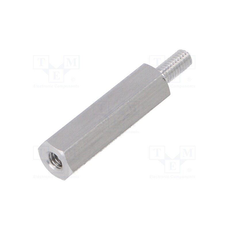 50 pcs : 232X18 - Screwed spacer sleeve, 18mm, Int.thread: M2,5, Ext.thread: M2,5