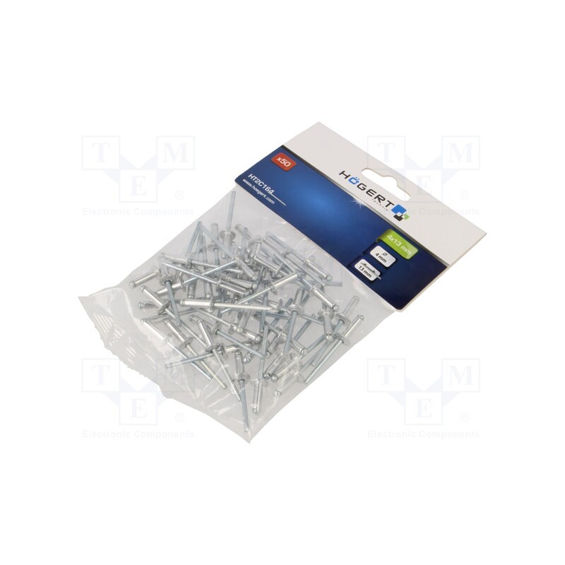 10 pcg : HT2C164 - Rivet, aluminium, Rivet diam: 4mm, L.rivet: 13mm, 50pcs.