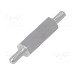 50 pcs : 432X15 - Screwed spacer sleeve, 15mm, Ext.thread: M2,5, hexagonal