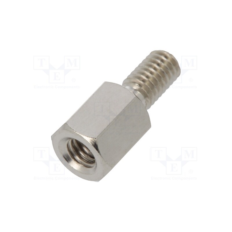 50 pcs : 213X06K - Screwed spacer sleeve, 6mm, Int.thread: M3, Ext.thread: M3, brass