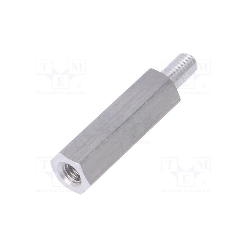 50 pcs : 234X18 - Screwed spacer sleeve, 18mm, Int.thread: M3, Ext.thread: M3