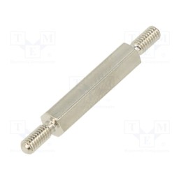 50 pcs : 4112X18 - Screwed spacer sleeve, 18mm, Ext.thread: M2,5, hexagonal, brass