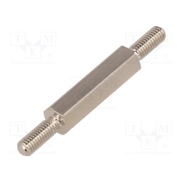 50 pcs : 413X18 - Screwed spacer sleeve, 18mm, Ext.thread: M3, hexagonal, brass