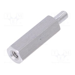 50 pcs : 235X18 - Screwed spacer sleeve, 18mm, Int.thread: M3, Ext.thread: M3