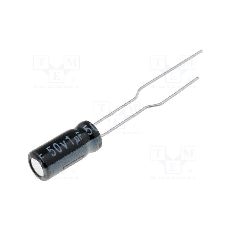 50 pcs : EWH1HM010D11X25T - Capacitor: electrolytic, 1uF, 50VDC, Ø5x11mm, Pitch: 2.5mm, tape
