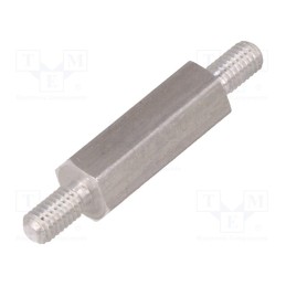 50 pcs : 434X15 - Screwed spacer sleeve, 15mm, Ext.thread: M3, hexagonal, aluminium