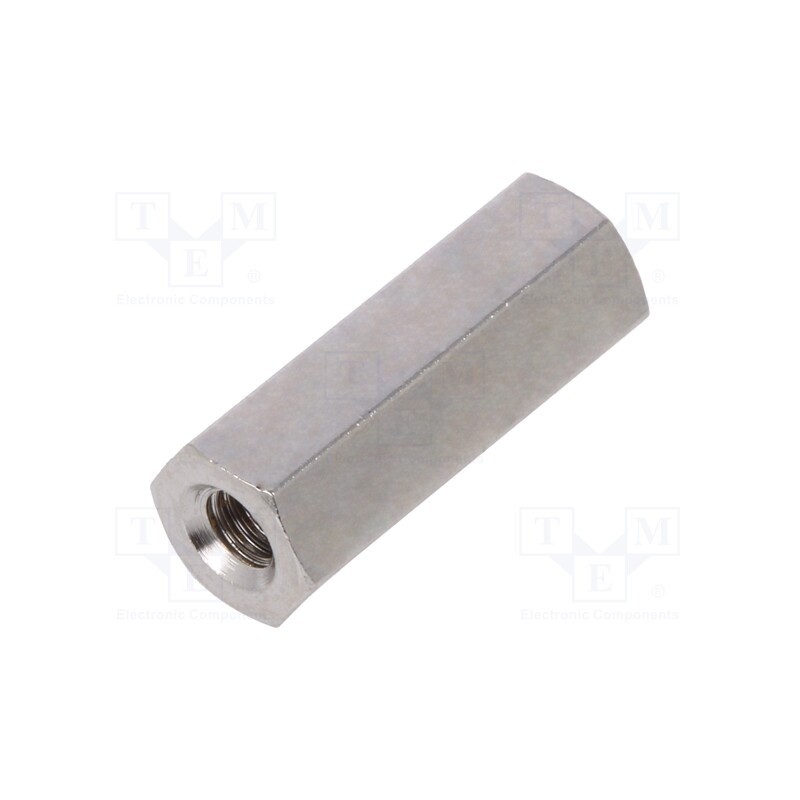 50 pcs : 114X15 - Screwed spacer sleeve, 15mm, Int.thread: M3, hexagonal, brass