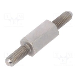 50 pcs : 414X10 - Screwed spacer sleeve, 10mm, Ext.thread: M3, hexagonal, brass