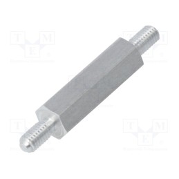 50 pcs : 434X18 - Screwed spacer sleeve, 18mm, Ext.thread: M3, hexagonal, aluminium