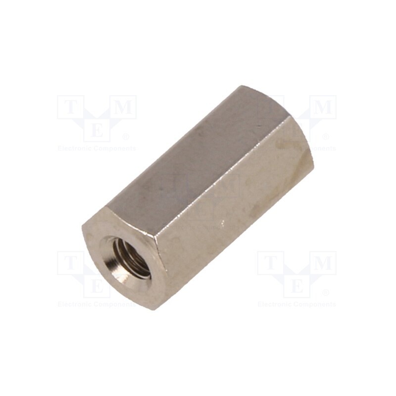 50 pcs : 115X12 - Screwed spacer sleeve, 12mm, Int.thread: M3, hexagonal, brass