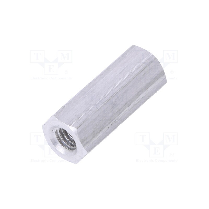 50 pcs : 136X18 - Screwed spacer sleeve, 18mm, Int.thread: M4, hexagonal, aluminium