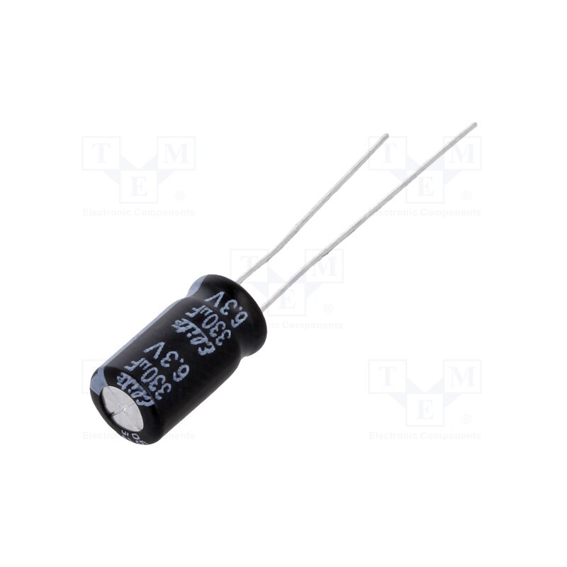 50 pcs : PF0J331MNN6311U - Capacitor: electrolytic, THT, 330uF, 6.3VDC, Ø6.3x11mm, ±20%, 2000h