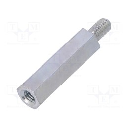 50 pcs : 226X25 - Screwed spacer sleeve, 25mm, Int.thread: M4, Ext.thread: M4, steel