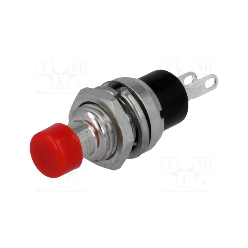 10 pcs : PS10B2RD - Switch: push-button, Pos: 2, SPST-NO, 1A/250VAC, OFF-(ON), on panel