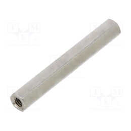 50 pcs : 1112X30 - Screwed spacer sleeve, 30mm, Int.thread: M2,5, hexagonal, brass