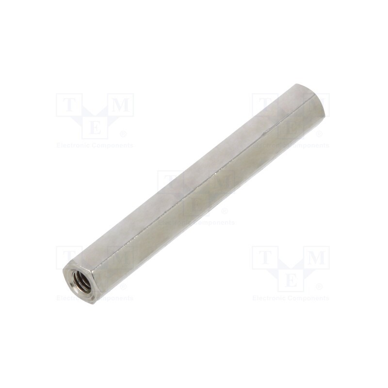 50 pcs : 1112X30 - Screwed spacer sleeve, 30mm, Int.thread: M2,5, hexagonal, brass