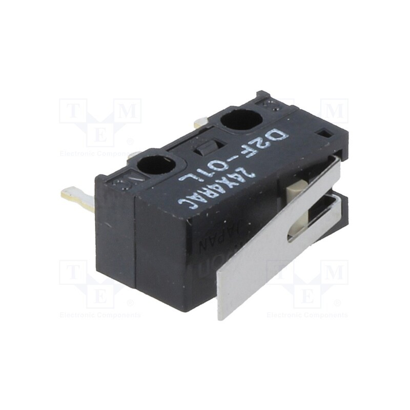 10 pcs : D2F-01L - Microswitch SNAP ACTION, 3A/125VAC, 0.1A/30VDC, with lever, SPDT