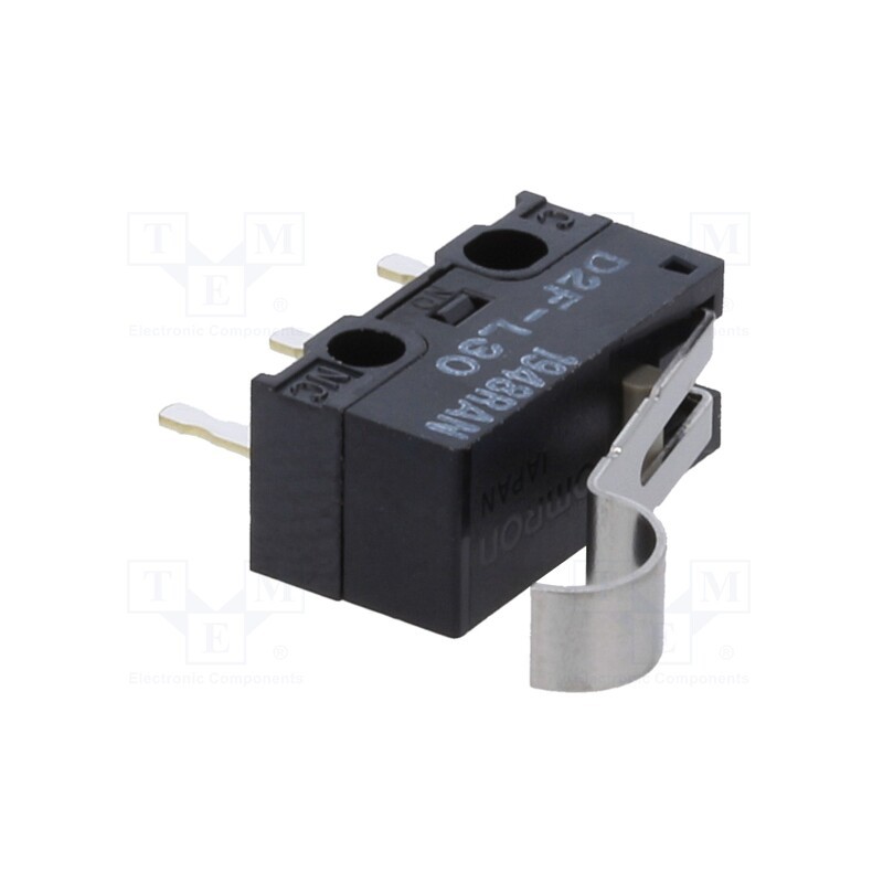 10 pcs : D2F-L30 - Microswitch SNAP ACTION, 2A/30VDC, SPDT, Rcont max: 50mΩ, Pos: 2