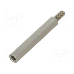 50 pcs : 2112X25 - Screwed spacer sleeve, 25mm, Int.thread: M2,5, Ext.thread: M2,5