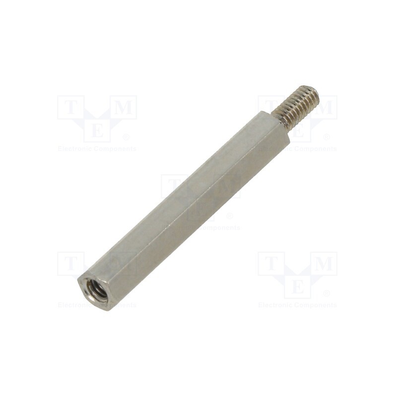 50 pcs : 2112X25 - Screwed spacer sleeve, 25mm, Int.thread: M2,5, Ext.thread: M2,5