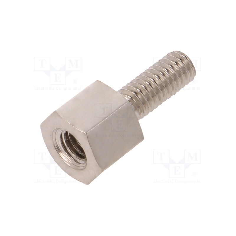 50 pcs : 215X05 - Screwed spacer sleeve, 5mm, Int.thread: M3, Ext.thread: M3, brass