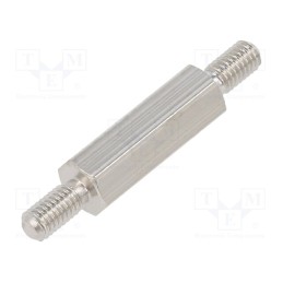 50 pcs : 413X15K - Screwed spacer sleeve, 15mm, Ext.thread: M3, hexagonal, brass