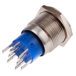 1 pcs - RS PRO Illuminated Push Button Switch, Momentary, Panel Mount, 19.2mm Cutout, DPDT, Green LED, 250V ac, IP67