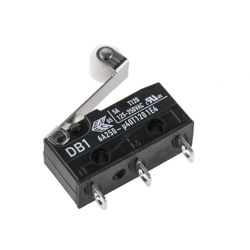 1 pcs - ZF Short Roller Lever Micro Switch, Solder Terminal, 6 A @ 250 V ac, SPDT