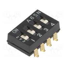 10 pcs : A6SN-4101 - Switch: DIP-SWITCH, Poles number: 4, ON-OFF, 0.025A/24VDC, Pos: 2