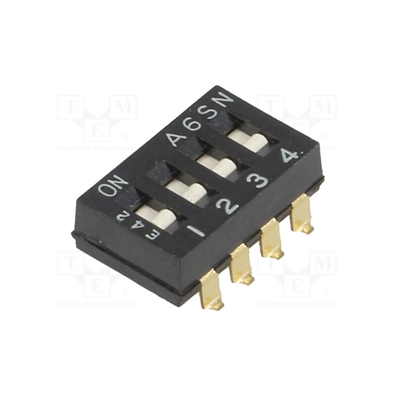 10 pcs : A6SN-4101 - Switch: DIP-SWITCH, Poles number: 4, ON-OFF, 0.025A/24VDC, Pos: 2