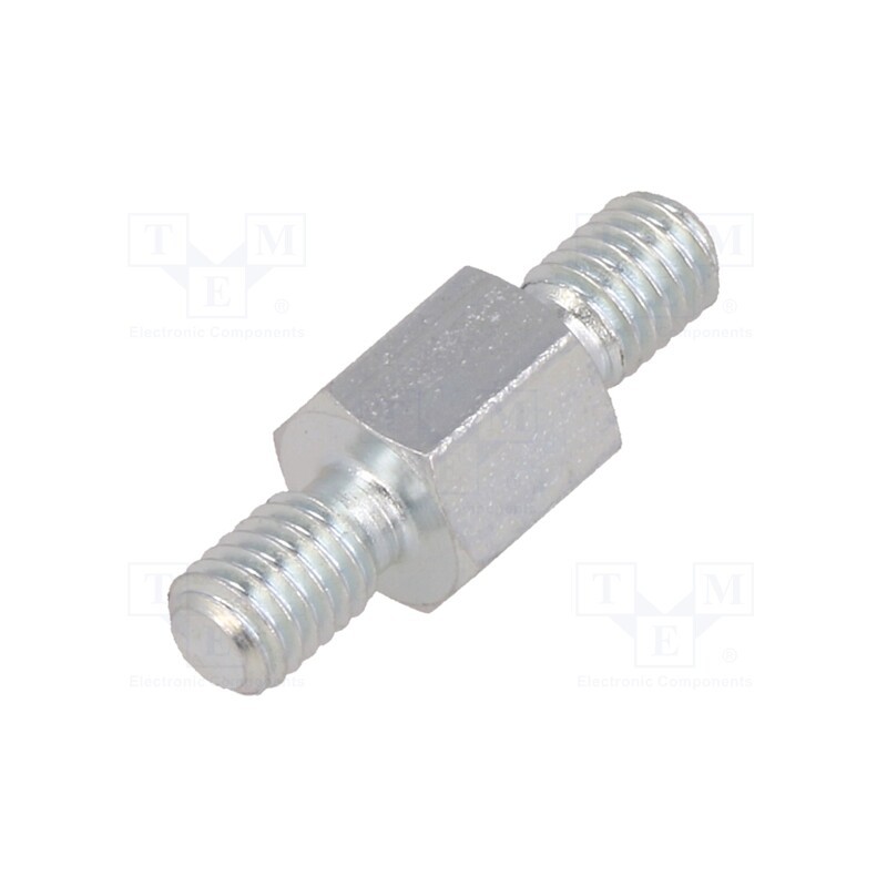 50 pcs : 428X08 - Screwed spacer sleeve, 8mm, Ext.thread: M5, hexagonal, steel, zinc
