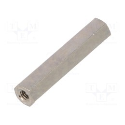 50 pcs : 112X25 - Screwed spacer sleeve, 25mm, Int.thread: M2,5, hexagonal, brass