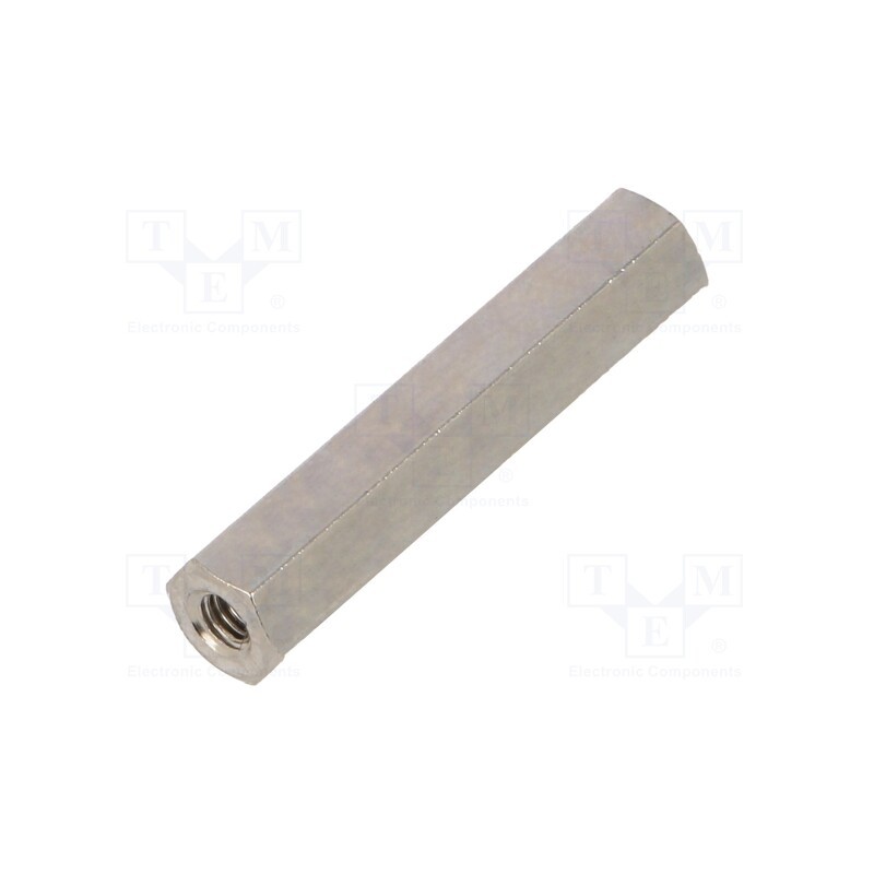50 pcs : 112X25 - Screwed spacer sleeve, 25mm, Int.thread: M2,5, hexagonal, brass