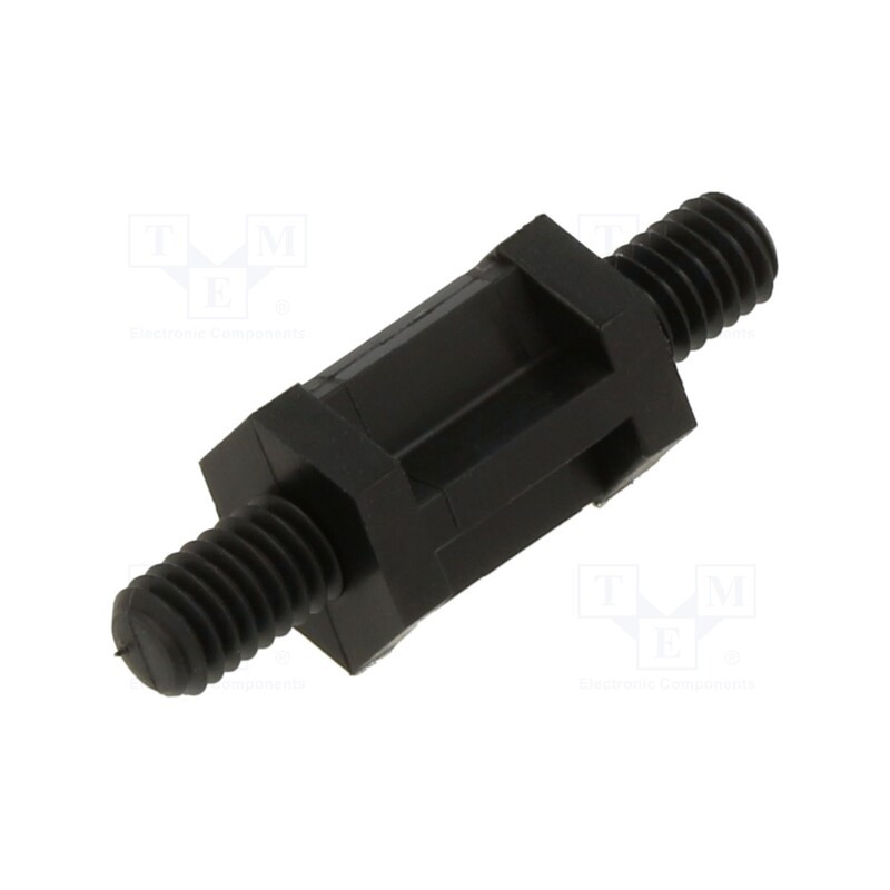 50 pcs : 487X12 - Screwed spacer sleeve, hexagonal, polyamide, M4, L: 12mm, black