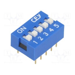 10 pcs : - Switch: DIP-SWITCH, Poles number: 5, ON-OFF, 0.05A/12VDC, Pos: 2