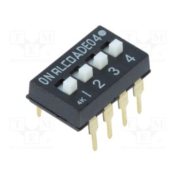 10 pcs : 1825360-3 - Switch: DIP-SWITCH, Poles number: 4, ON-OFF, 0.1A/24VDC, Pos: 2