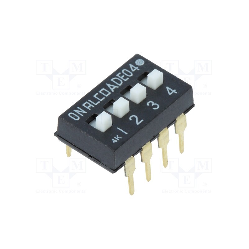 10 pcs : 1825360-3 - Switch: DIP-SWITCH, Poles number: 4, ON-OFF, 0.1A/24VDC, Pos: 2