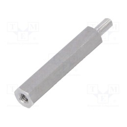 50 pcs : 232X25 - Screwed spacer sleeve, 25mm, Int.thread: M2,5, Ext.thread: M2,5