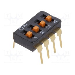 10 pcs : A6T-4104 - Switch: DIP-SWITCH, Poles number: 4, ON-OFF, 0.025A/24VDC, Pos: 2