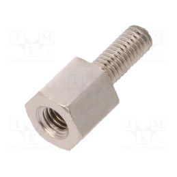 50 pcs : 215X06 - Screwed spacer sleeve, 6mm, Int.thread: M3, Ext.thread: M3, brass