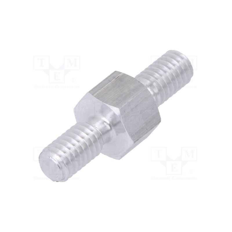 50 pcs : 436X05 - Screwed spacer sleeve, 5mm, Ext.thread: M4, hexagonal, aluminium